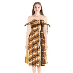 Abstract Architecture Background Shoulder Tie Bardot Midi Dress