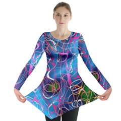 Background Chaos Mess Colorful Long Sleeve Tunic  by Nexatart