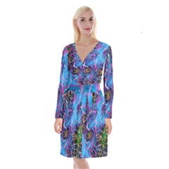 Background Chaos Mess Colorful Long Sleeve Velvet Front Wrap Dress