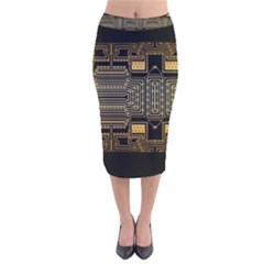 Board Digitization Circuits Velvet Midi Pencil Skirt by Nexatart