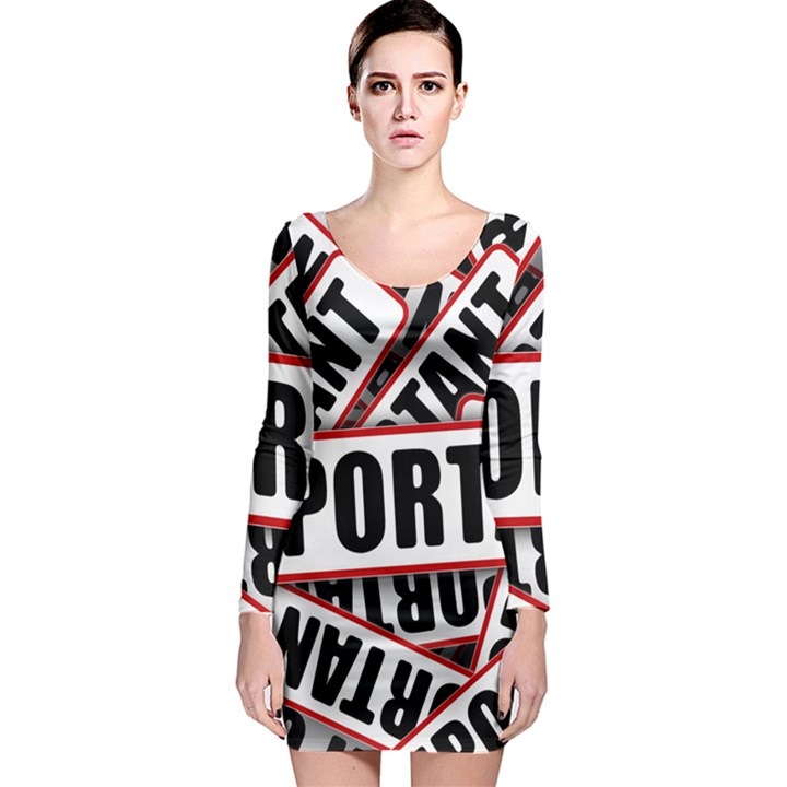 Important Stamp Imprint Long Sleeve Bodycon Dress