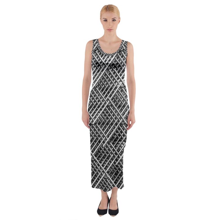 Grid Wire Mesh Stainless Rods Fitted Maxi Dress
