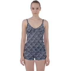Grid Wire Mesh Stainless Rods Tie Front Two Piece Tankini