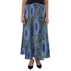 Peacock Feathers Blue Bird Nature Flared Maxi Skirt by Nexatart