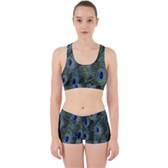 Peacock Feathers Blue Bird Nature Work It Out Sports Bra Set by Nexatart