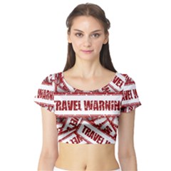 Travel Warning Shield Stamp Short Sleeve Crop Top (Tight Fit)