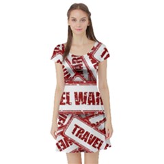 Travel Warning Shield Stamp Short Sleeve Skater Dress