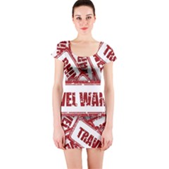 Travel Warning Shield Stamp Short Sleeve Bodycon Dress