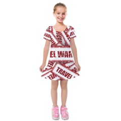 Travel Warning Shield Stamp Kids  Short Sleeve Velvet Dress by Nexatart