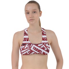 Travel Warning Shield Stamp Criss Cross Racerback Sports Bra