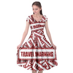 Travel Warning Shield Stamp Cap Sleeve Wrap Front Dress