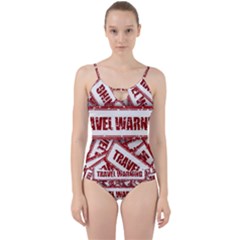 Travel Warning Shield Stamp Cut Out Top Tankini Set