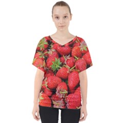 Strawberries Berries Fruit V-neck Dolman Drape Top by Nexatart