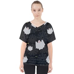 Spider Web And Ghosts Pattern V-neck Dolman Drape Top by Valentinaart