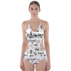 Skeleton Pattern Cut-out One Piece Swimsuit by Valentinaart