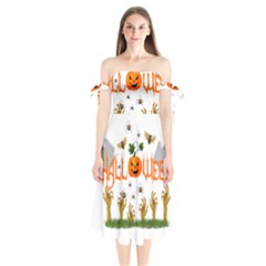 Halloween Shoulder Tie Bardot Midi Dress by Valentinaart