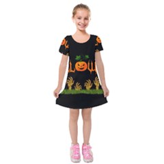 Halloween Kids  Short Sleeve Velvet Dress by Valentinaart