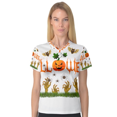 Halloween V-neck Sport Mesh Tee by Valentinaart