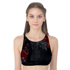 Awesmoe Black Horse With Flowers On Red Background Tank Bikini Top by FantasyWorld7