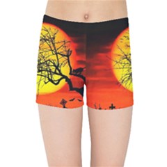 Halloween Landscape Kids Sports Shorts by Valentinaart