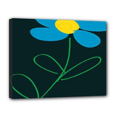 Whimsical Blue Flower Green Sexy Canvas 14  X 11  by Mariart