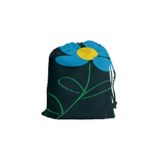 Whimsical Blue Flower Green Sexy Drawstring Pouches (small) 