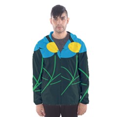 Whimsical Blue Flower Green Sexy Hooded Wind Breaker (men) by Mariart