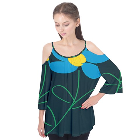 Whimsical Blue Flower Green Sexy Flutter Tees by Mariart