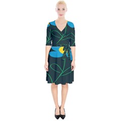 Whimsical Blue Flower Green Sexy Wrap Up Cocktail Dress by Mariart