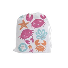 Animals Sea Flower Tropical Crab Drawstring Pouches (large)  by Mariart