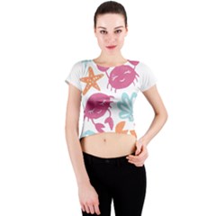 Animals Sea Flower Tropical Crab Crew Neck Crop Top by Mariart