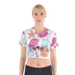 Animals Sea Flower Tropical Crab Cotton Crop Top by Mariart