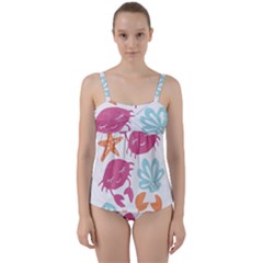 Animals Sea Flower Tropical Crab Twist Front Tankini Set by Mariart