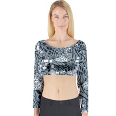 Abstract Floral Pattern Grey Long Sleeve Crop Top