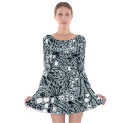 Abstract Floral Pattern Grey Long Sleeve Skater Dress