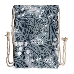 Abstract Floral Pattern Grey Drawstring Bag (large)