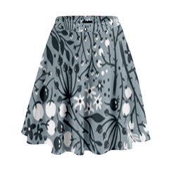 Abstract Floral Pattern Grey High Waist Skirt