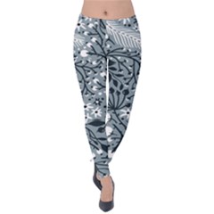 Abstract Floral Pattern Grey Velvet Leggings