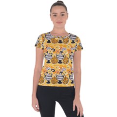 Amfora Leaf Yellow Flower Short Sleeve Sports Top  by Mariart