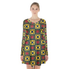 African Textiles Patterns Long Sleeve Velvet V-neck Dress