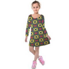 African Textiles Patterns Kids  Long Sleeve Velvet Dress by Mariart