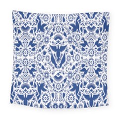 Birds Fish Flowers Floral Star Blue White Sexy Animals Beauty Square Tapestry (large) by Mariart