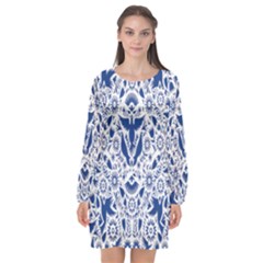 Birds Fish Flowers Floral Star Blue White Sexy Animals Beauty Long Sleeve Chiffon Shift Dress  by Mariart