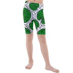 Bottna Fabric Leaf Green Kids  Mid Length Swim Shorts by Mariart