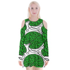 Bottna Fabric Leaf Green Velvet Long Sleeve Shoulder Cutout Dress