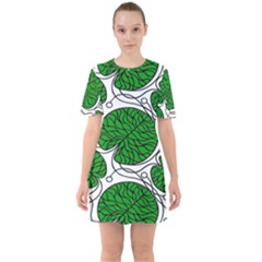 Bottna Fabric Leaf Green Sixties Short Sleeve Mini Dress by Mariart