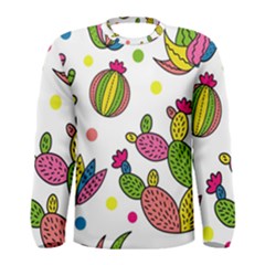 Cactus Seamless Pattern Background Polka Wave Rainbow Men s Long Sleeve Tee by Mariart