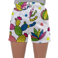 Cactus Seamless Pattern Background Polka Wave Rainbow Sleepwear Shorts by Mariart