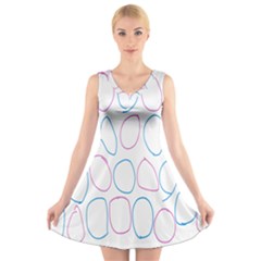 Circles Featured Pink Blue V-neck Sleeveless Skater Dress