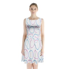 Circles Featured Pink Blue Sleeveless Waist Tie Chiffon Dress by Mariart